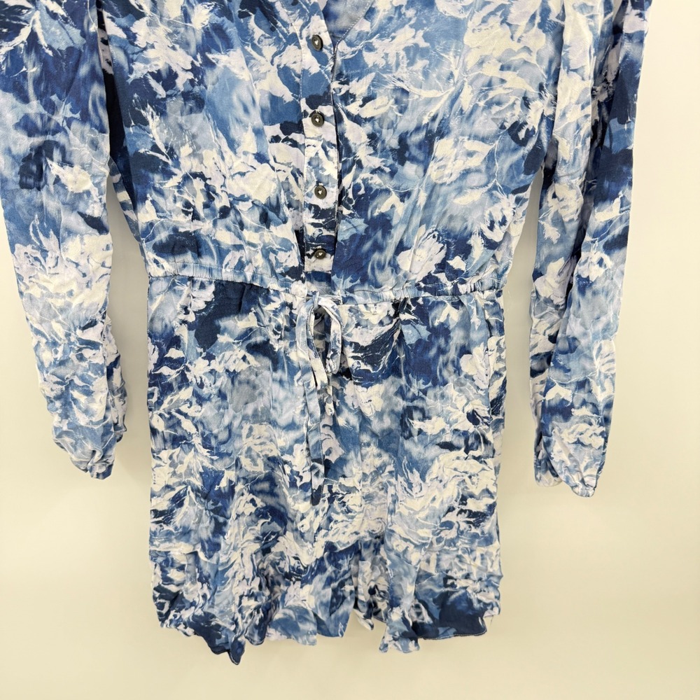 Madewell Blue White Floral Print V Neck Button Tie Waist Mini Dress Size 00 - Picture 10 of 14